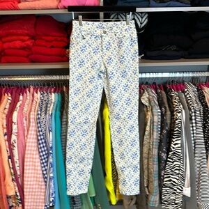 Victoria’s Secret white with blue/sage print mid rise Siren jeans size 2